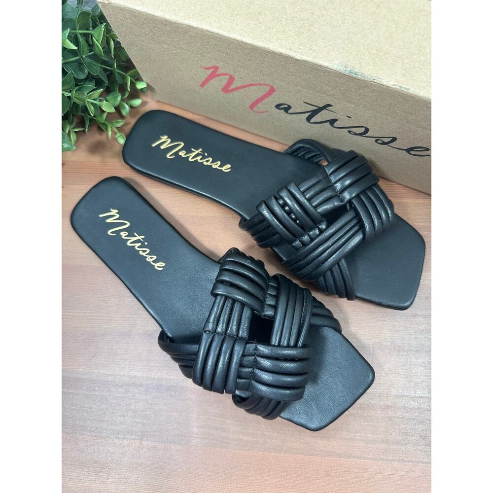Matisse Women's Samson Leather Knotted Slide Sandals Black Size 9